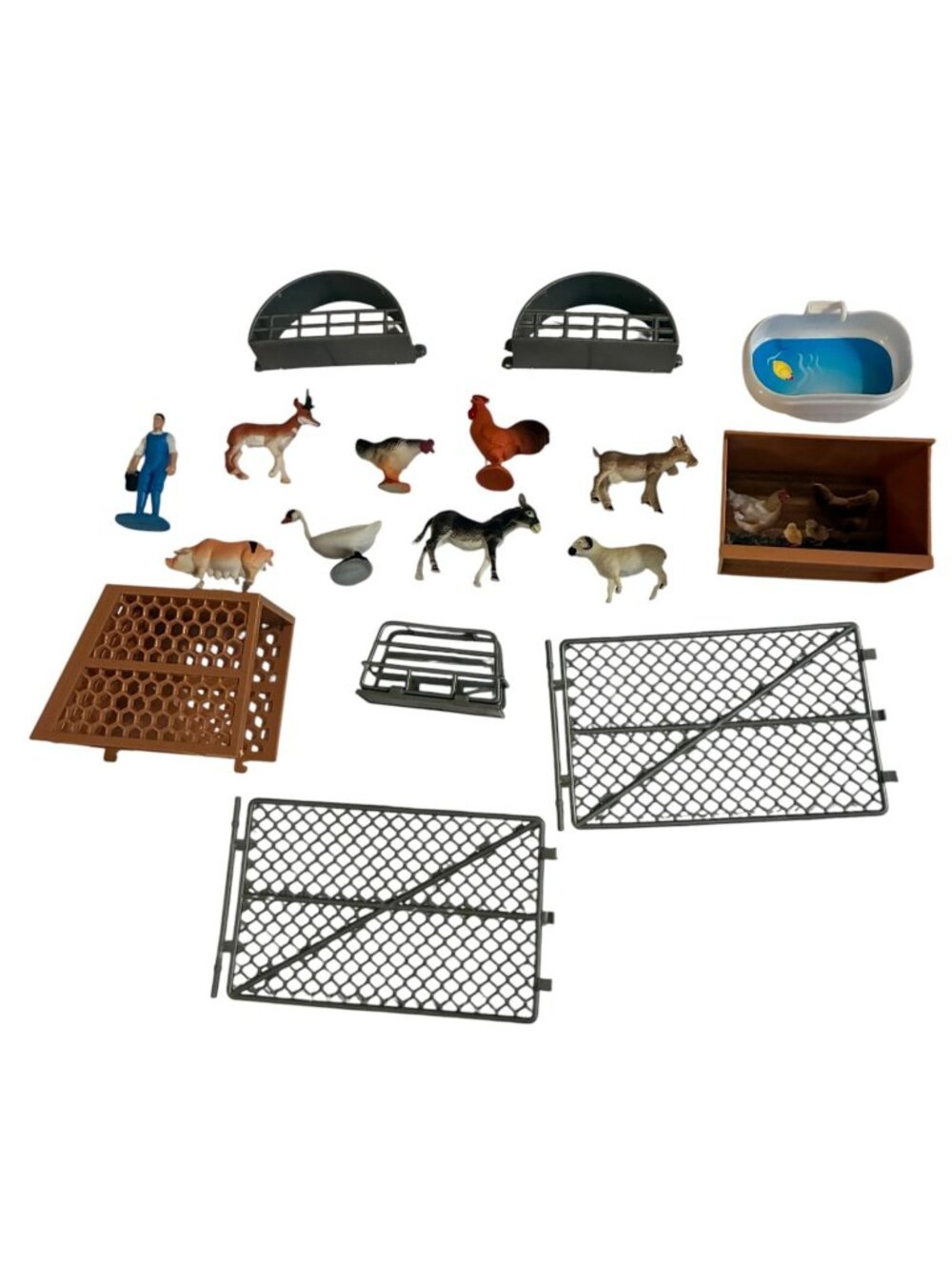 Farm Animal Action Figures & Accessories Mixed Lot Farmer Fences Barns Pond